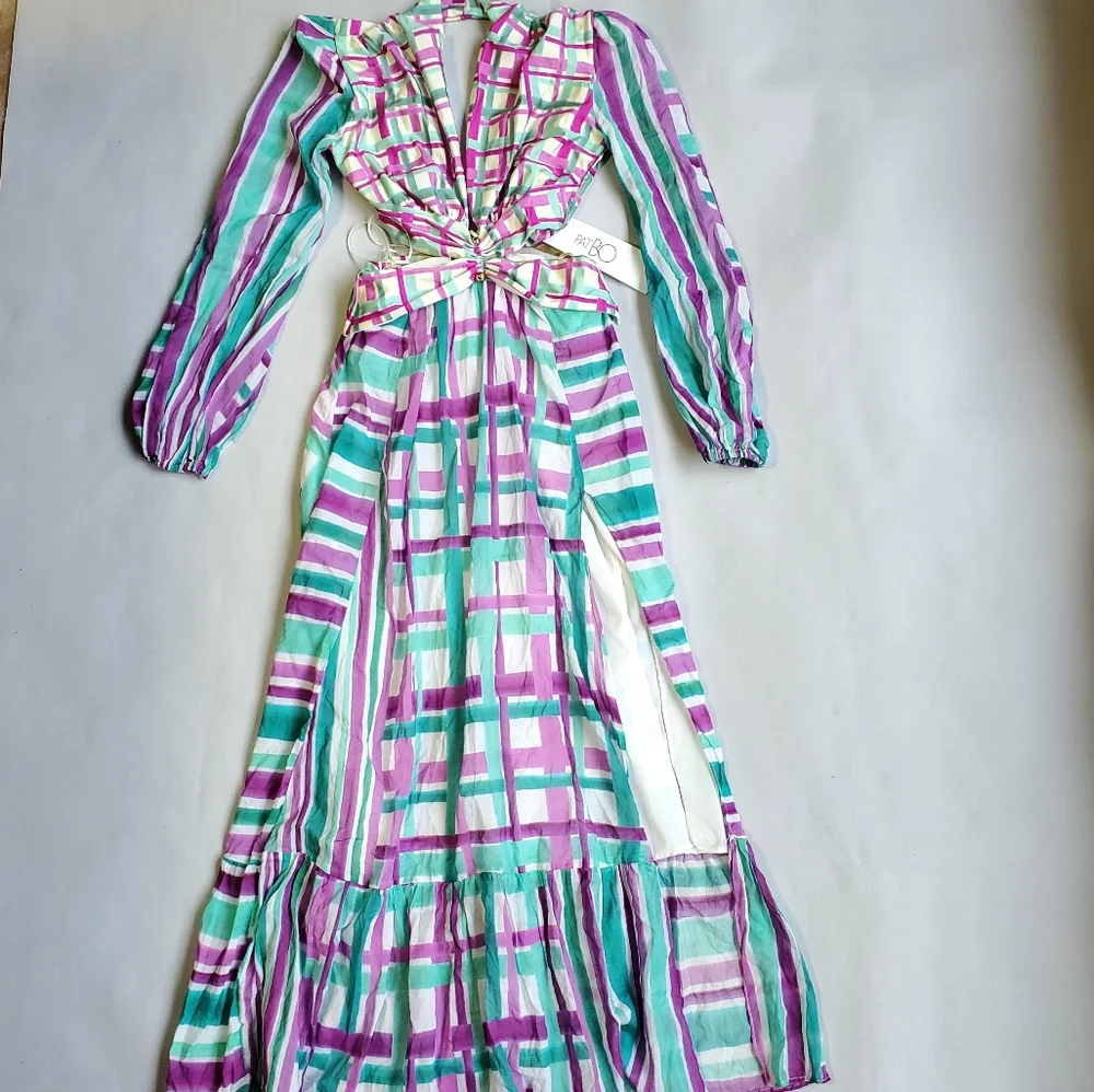 NWT$800 PatBO Seagreen Riviera Plunge Cutout Maxi Bodysuit Dress Open Back S 2-4 - Picture 6 of 16